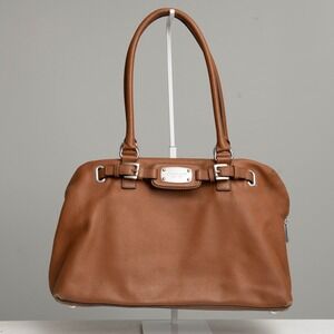 MICHAEL KORS Hamilton Satchel Shoulder Bag Pebbled Leather Brown Earthy‎ Neutral